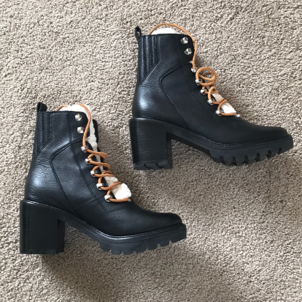 Marc Fisher Denise Lace Up Combat Boots in black